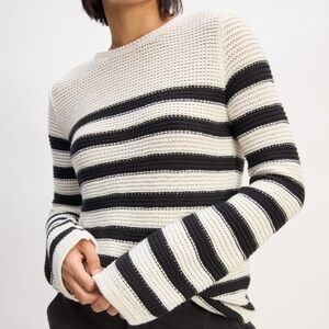 Everlane The Organic Cotton Open-Stitch Crew neck striped pullover sweater, sz L